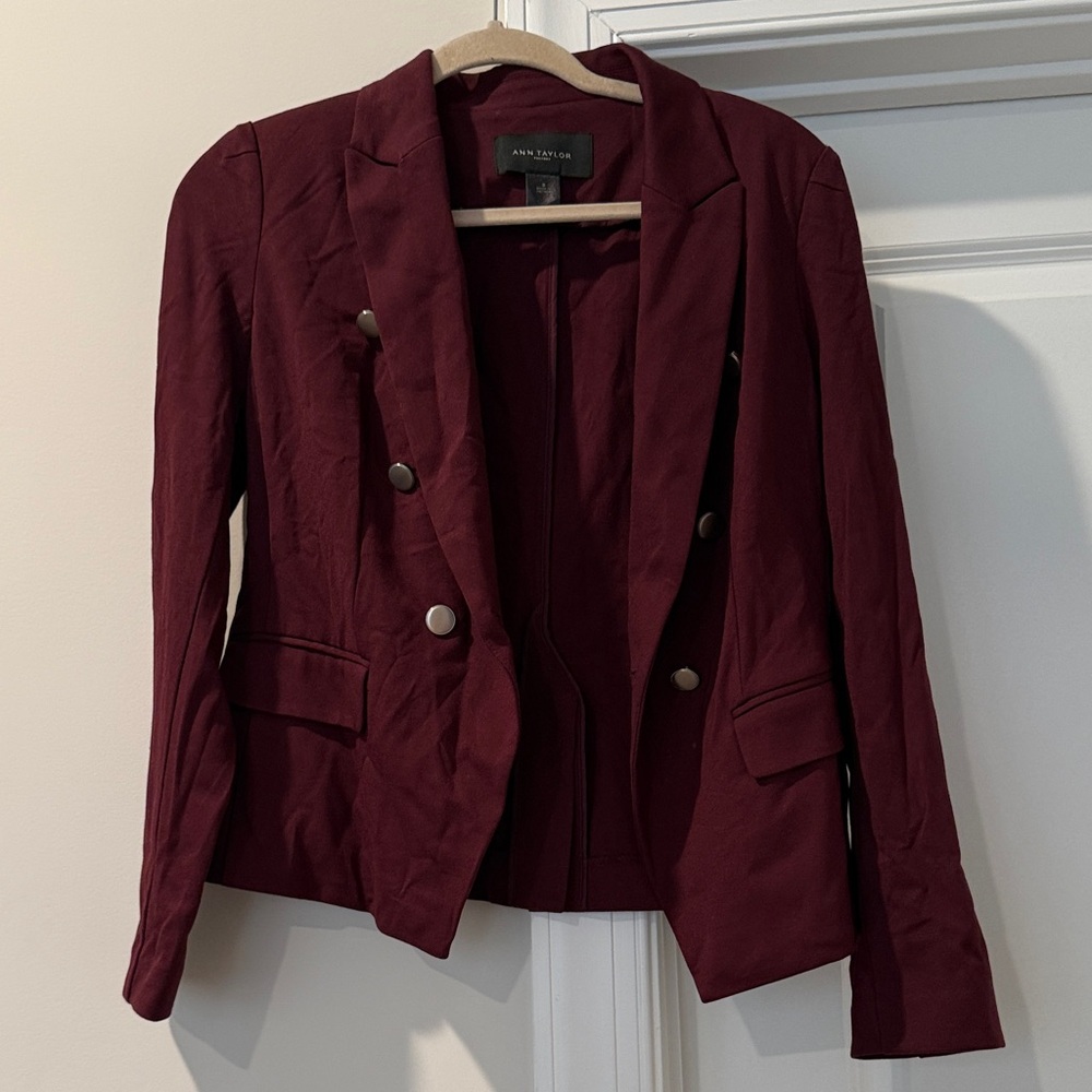 Ann Taylor Deep Red Double-Breasted Blazer